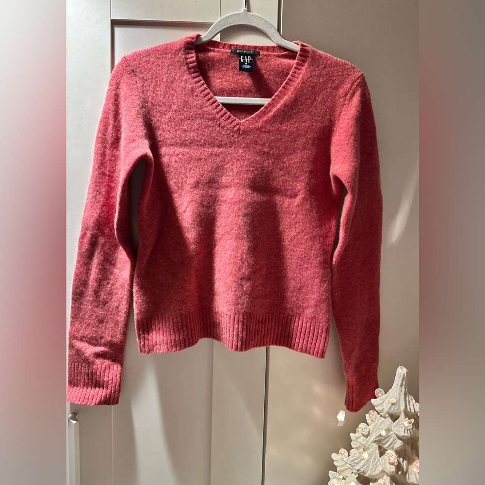 Rare Vintage GAP Red Lambs Wool Stretch V Neck Sweater